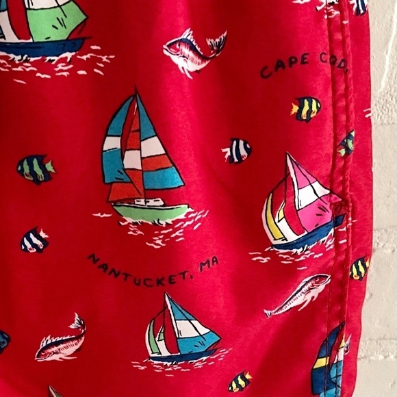 Abercrombie&Fitch Swim Trunks Shorts Red Novelty Sailing Nantucket print Sz S - Picture 3 of 15
